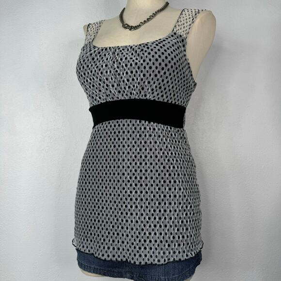Coquette Dollette Polka Dots Black and White Mesh Babydoll Tank Top Size Small - Picture 3 of 6